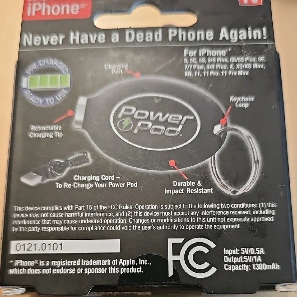 Power Pod NWT Black Emergency Phone Charger